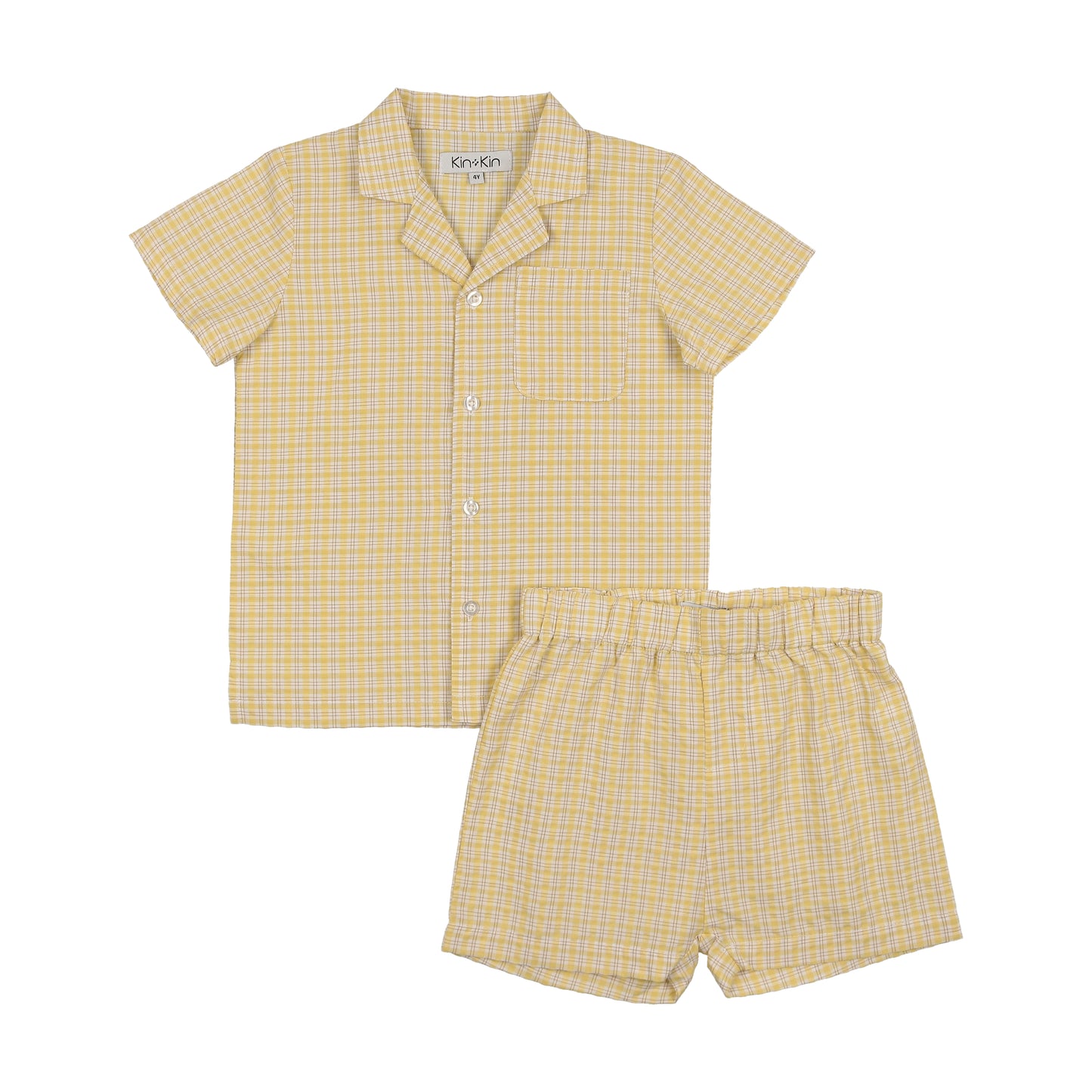 Boys Johnny collar shirt + shorts Natural/white plaid