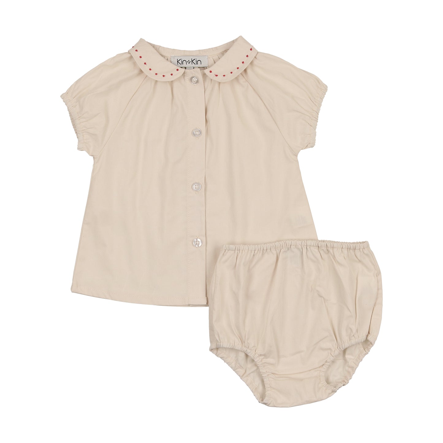 Girls peter pan collar shirt + bloomer set Natural