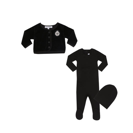 Velour Baby Cardigan Set - Black