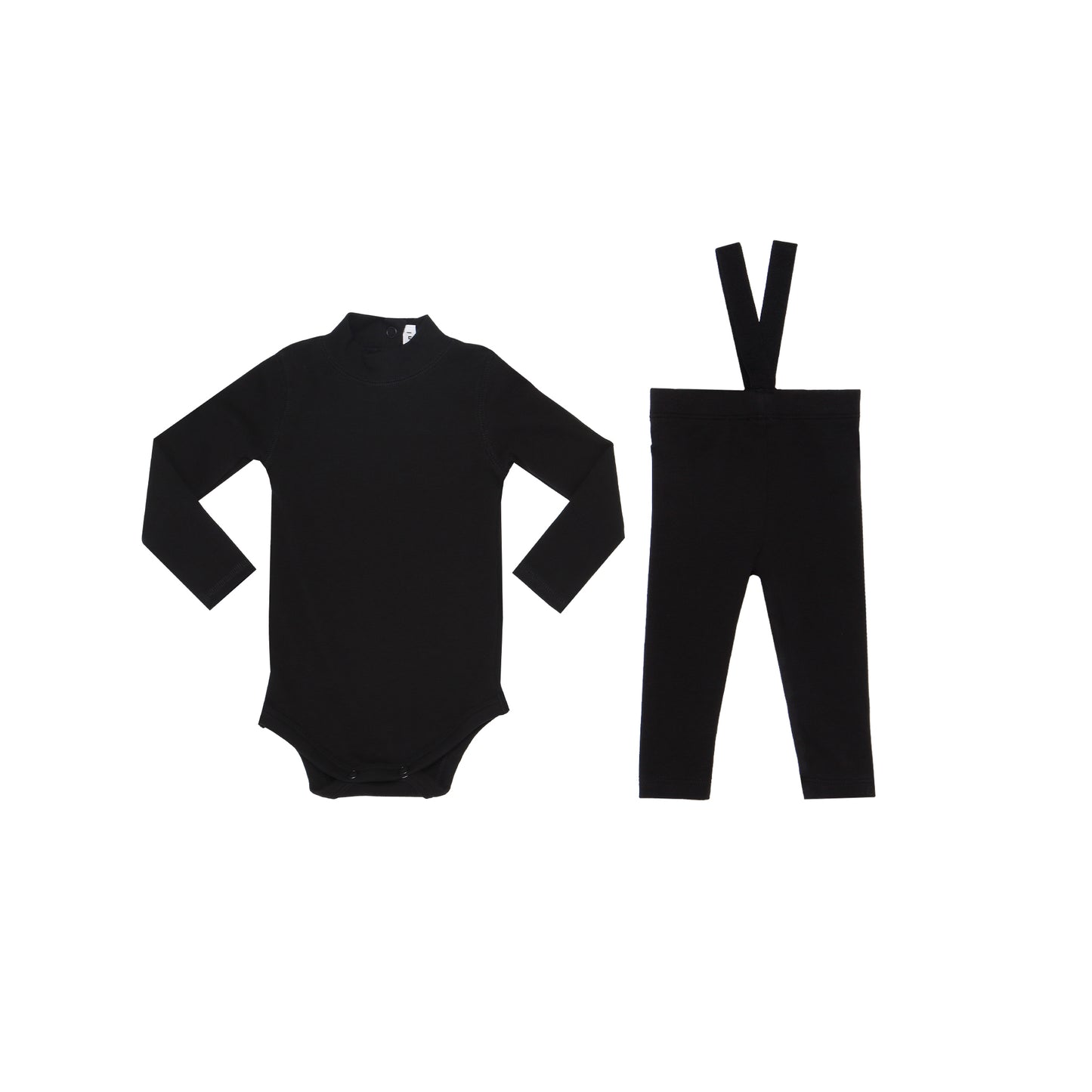 Black Ribbed Suspenders Set with turtleneck