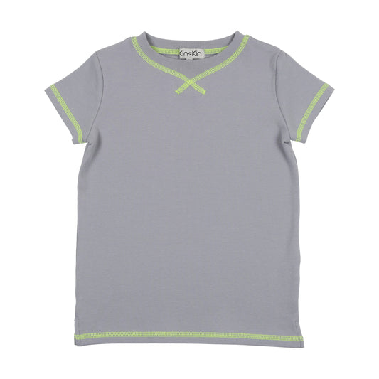 Powder Blue & Neon Green thread Jersey Short Sleeve T-Shirt