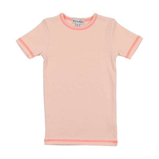 Pink & Hot Pink thread Ribbed 3/4 Sleeve T-Shirt