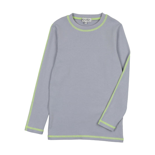 Powder Blue & Neon Green thread thread Girls Full Sleeve T-Shirt