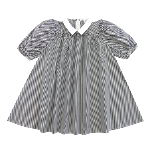 Girl's Collar Dress Black Stripe