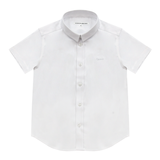 White/White Boys Short Sleeve White Shirt