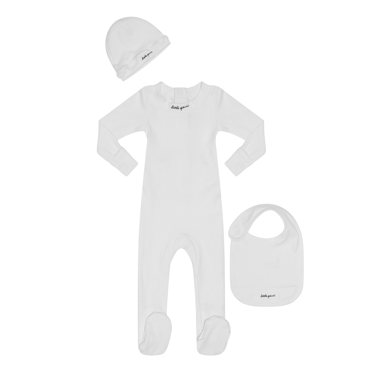 Baby Script Stretchy + beanie + bib- White Gift Box