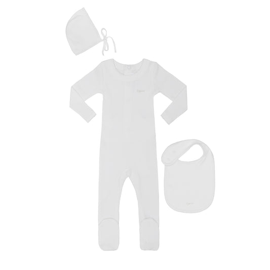 Ribbed Ivory Pico Stretchy + bib- Gift Box