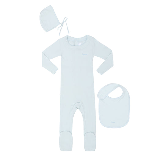 Ribbed Light Blue Pico Stretchy + bib- Gift Box