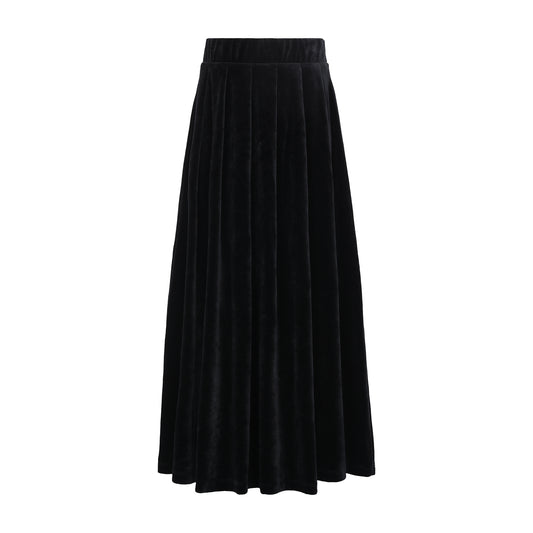 Black Velour Pleated Maxi Skirt