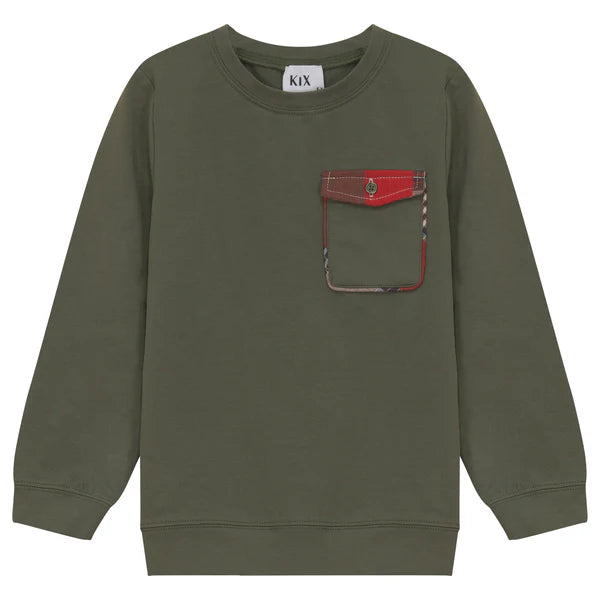 PLAID DETAIL SWEATSHIRT GREEN