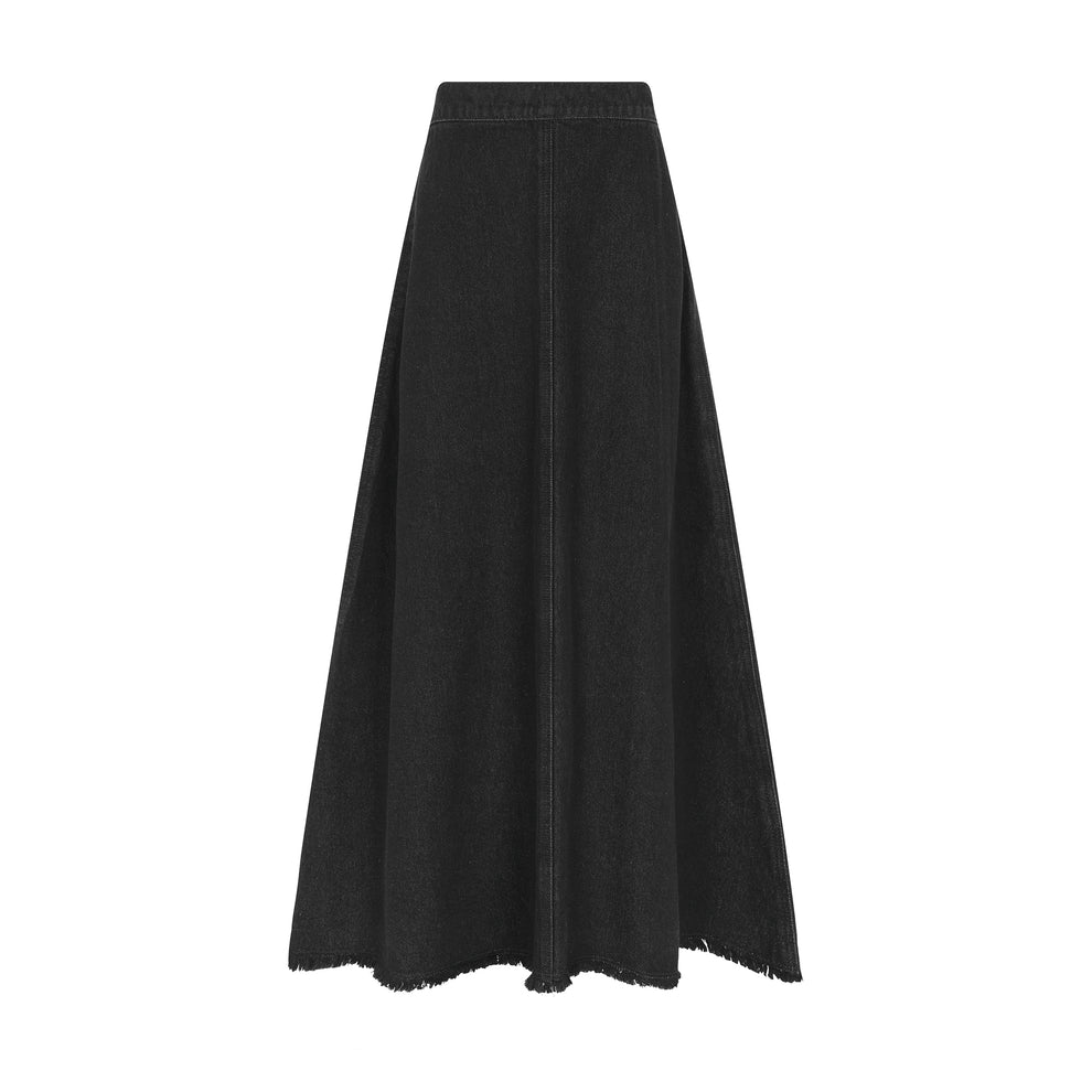 Frayed Hem Denim Skirt- Teen - Black Denim