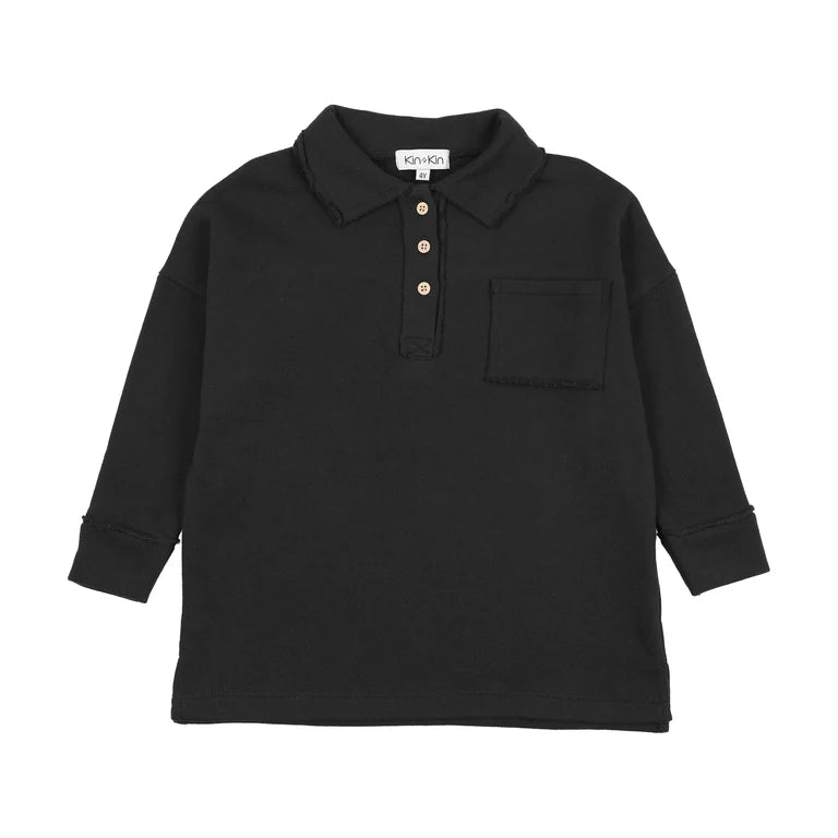 Raw Edge Pocket Sweatshirt- Black