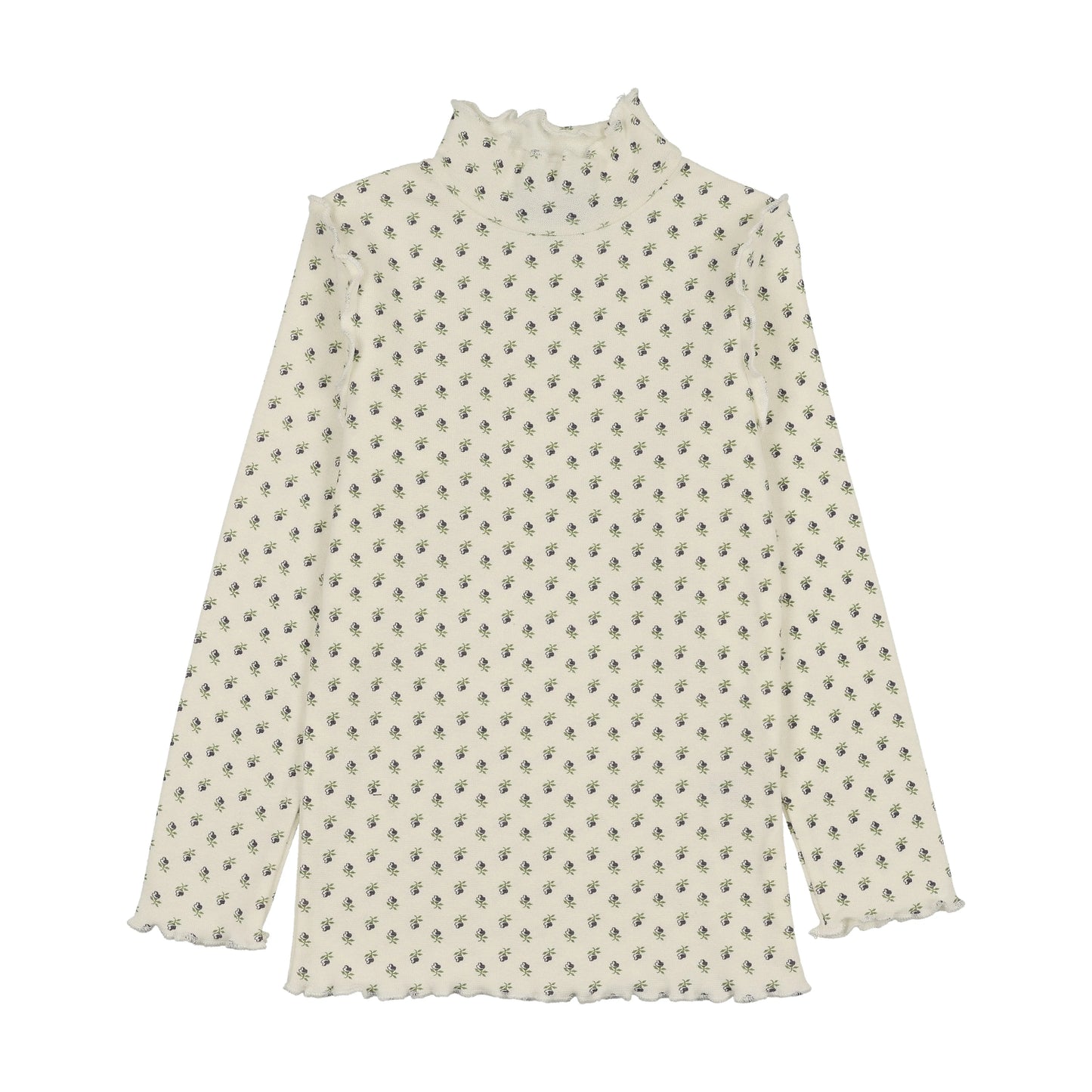 Scalloped Edge Mockneck Tulip Print- Plum
