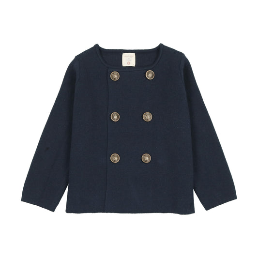 Knit Double Breasted Blazer Navy
