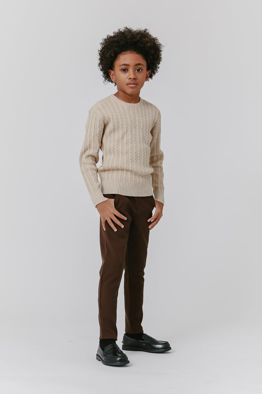 Two Tone Cable Sweater- Tan
