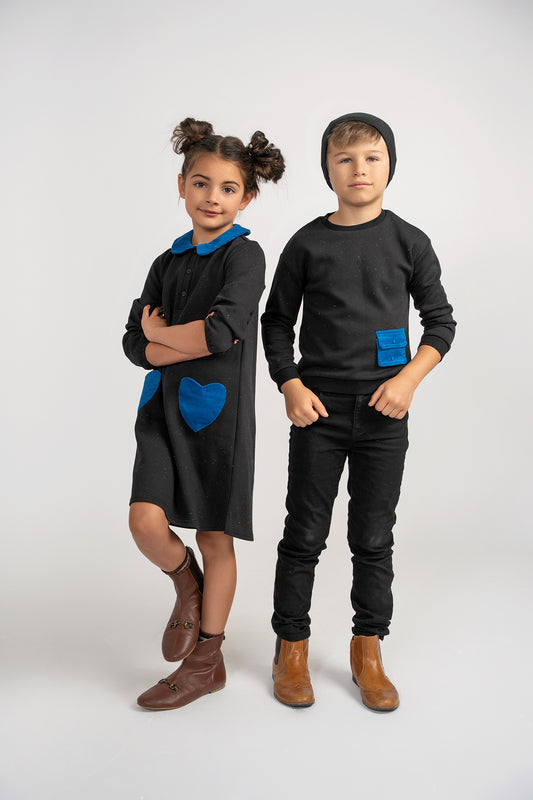 CORDUROY COLLAR SPECKLED DRESS