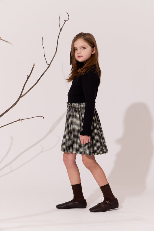 Pleat Houndstooth Skirt