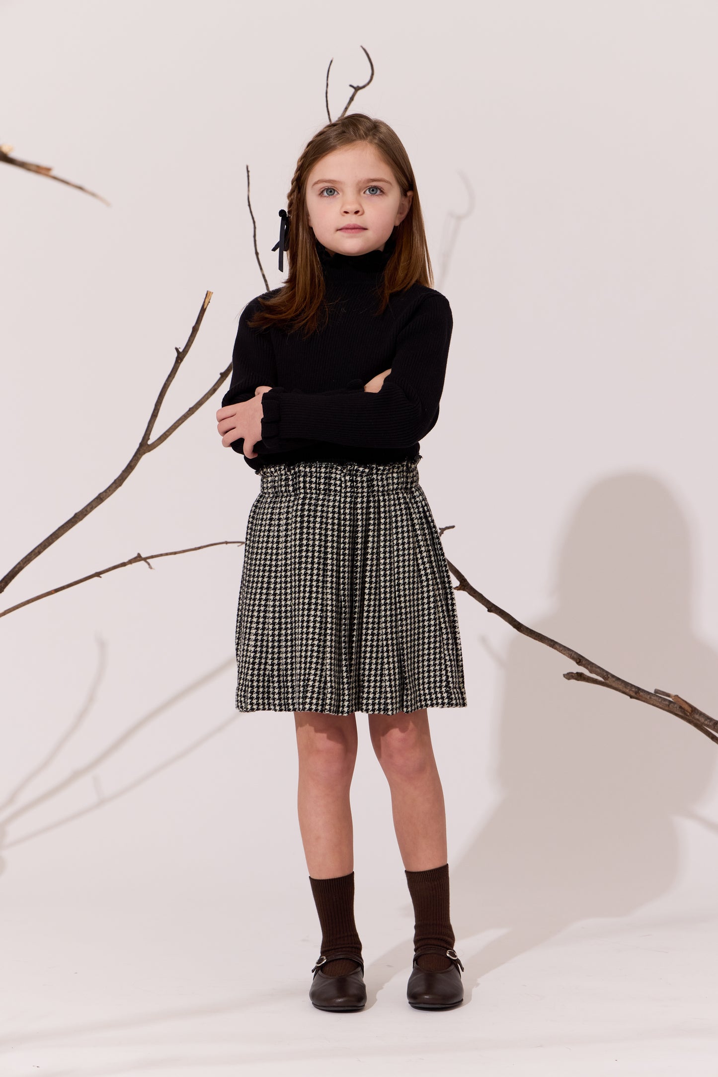 Pleat Houndstooth Skirt