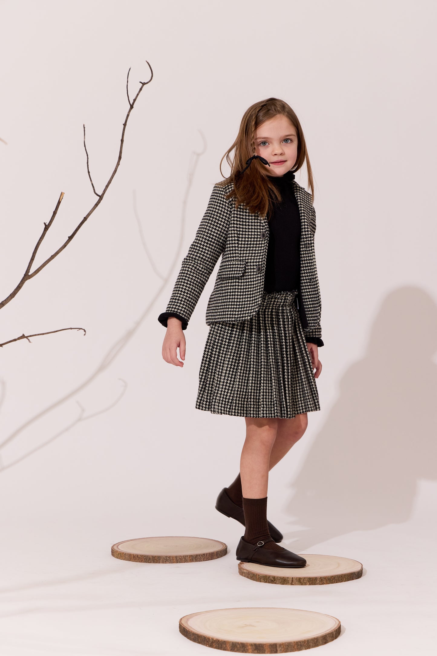 Pleat Houndstooth Skirt