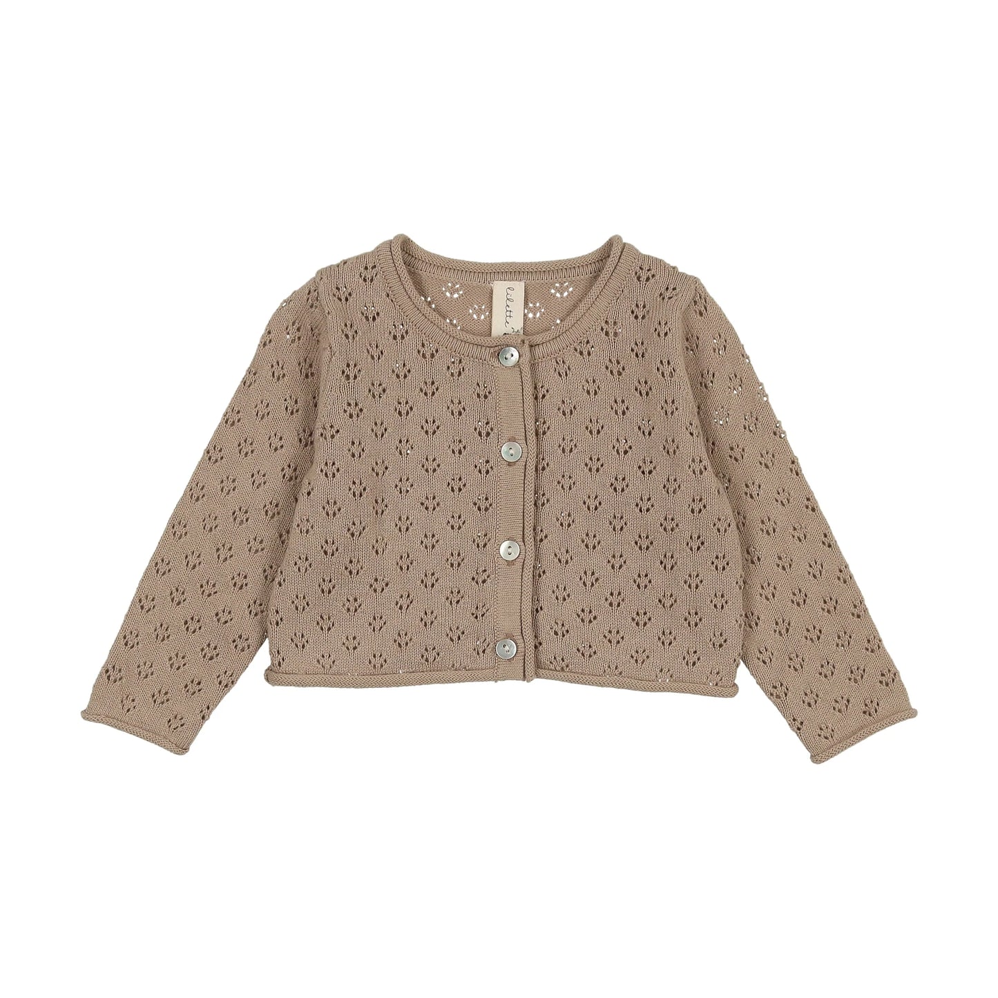 Knit Pointelle Cardigan- Taupe