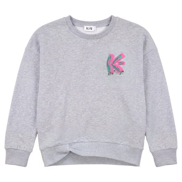 Print Detail Twist Sweatshirt - Grey