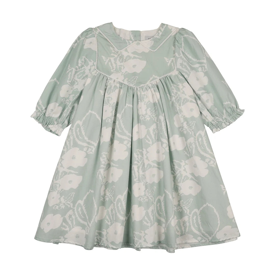 Green Floral Stitched Down Collar Dress