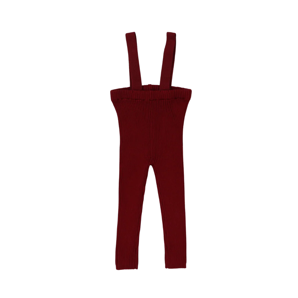 Knit Long Suspender Leggings Deep Red