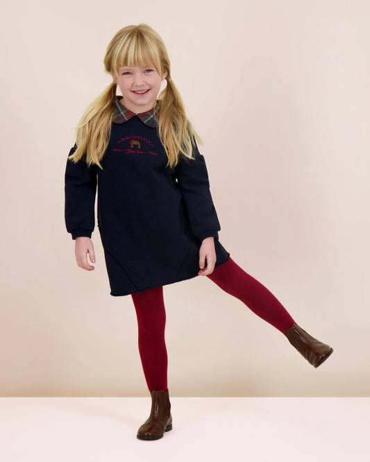 Plaid Detail Dress Navy