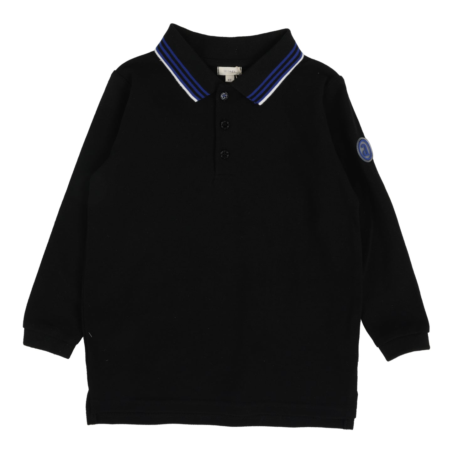 Multi Stripe Collar Long Sleeve Polo- Black