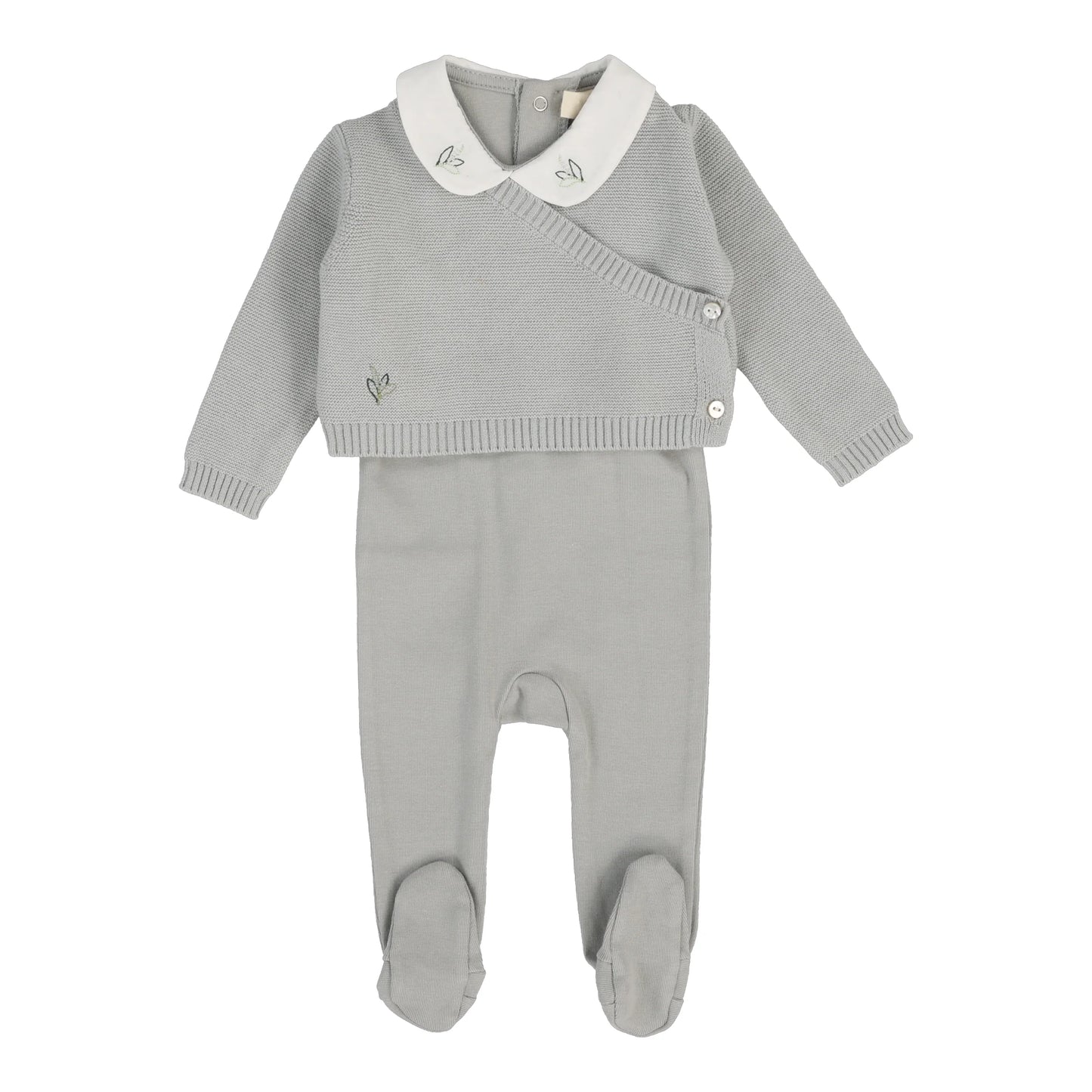 Knit Wrap Sleeveless Footie Set- Soft Blue