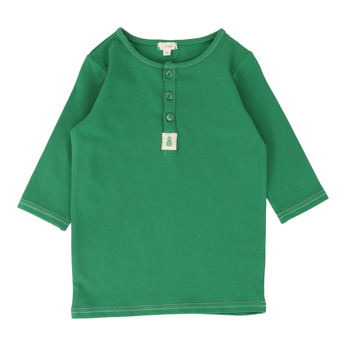 Girls Henley Three Quarter Sleeve Tee- Green
