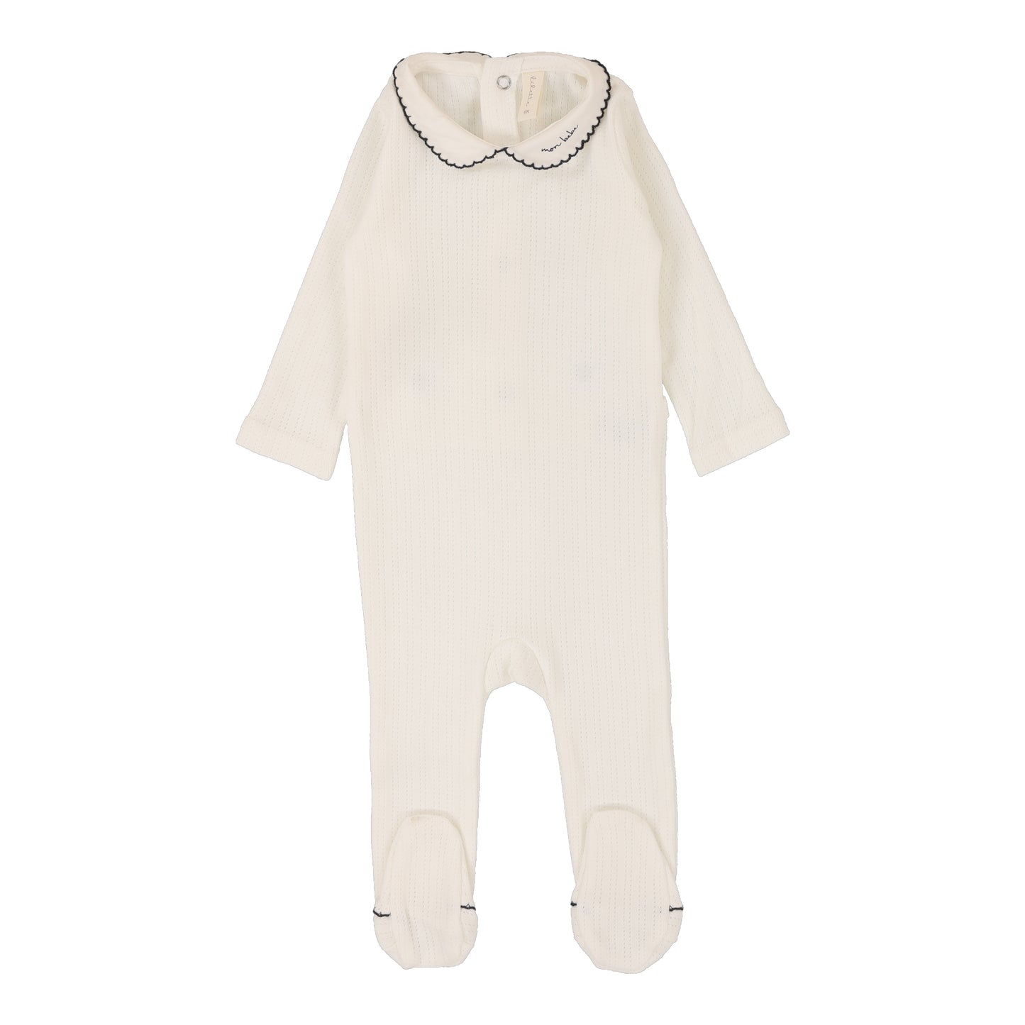 Edged Collar Footie Winter White/Navy