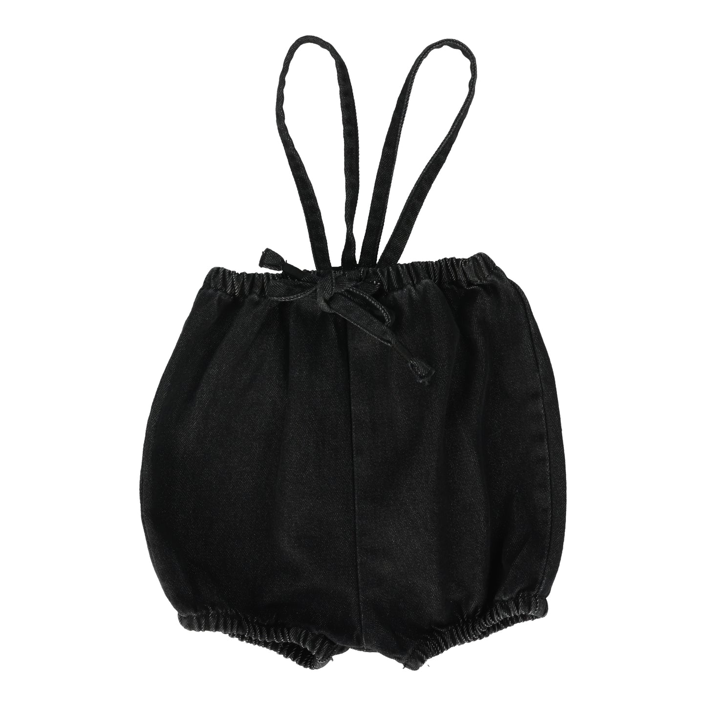 Black Wash Denim Bubble Suspender Shorts