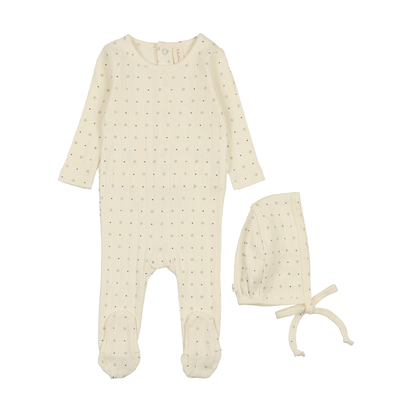 Linear Printed Footie Set- Cream/Navy Dot