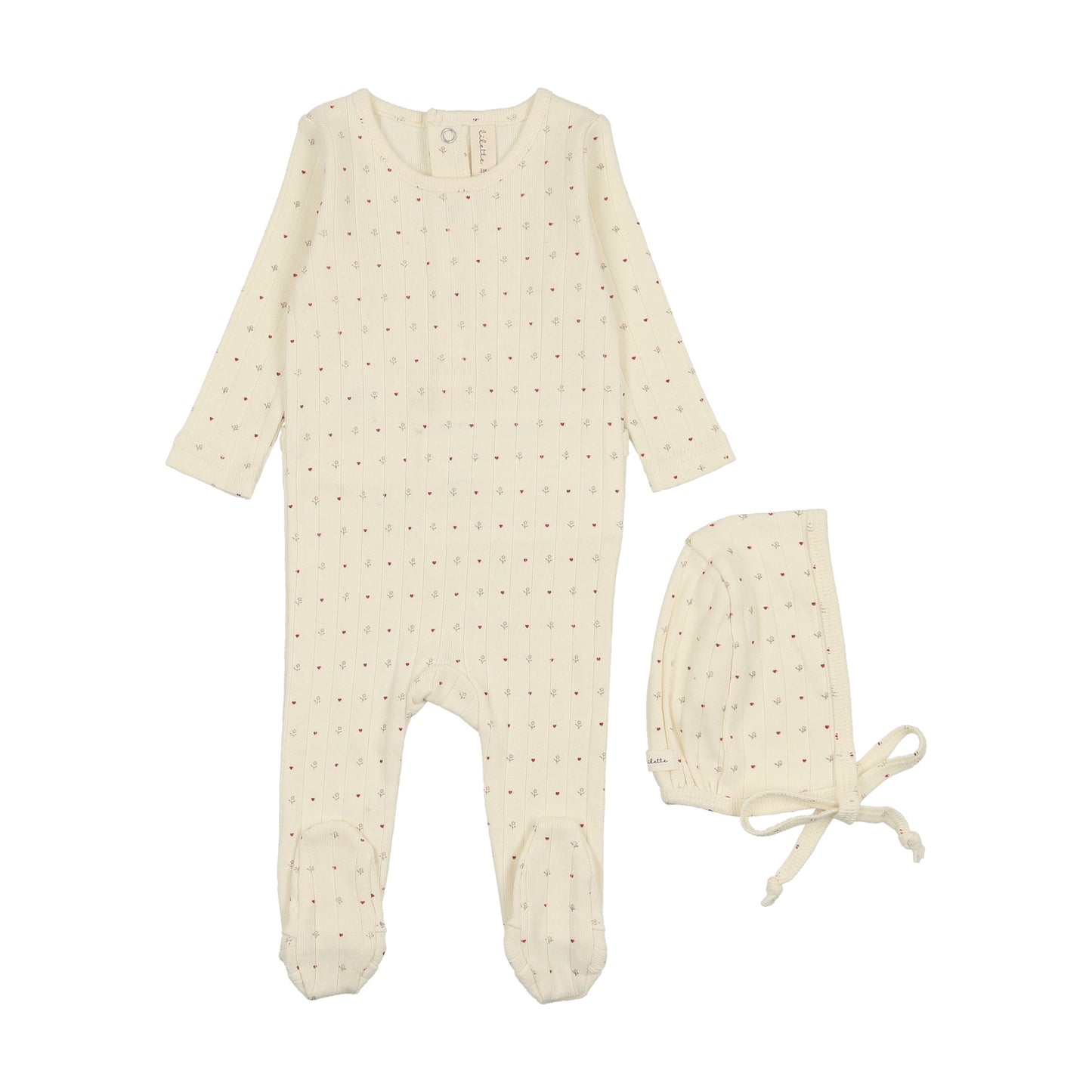 Linear Printed Footie Set- Cream/Red Dot