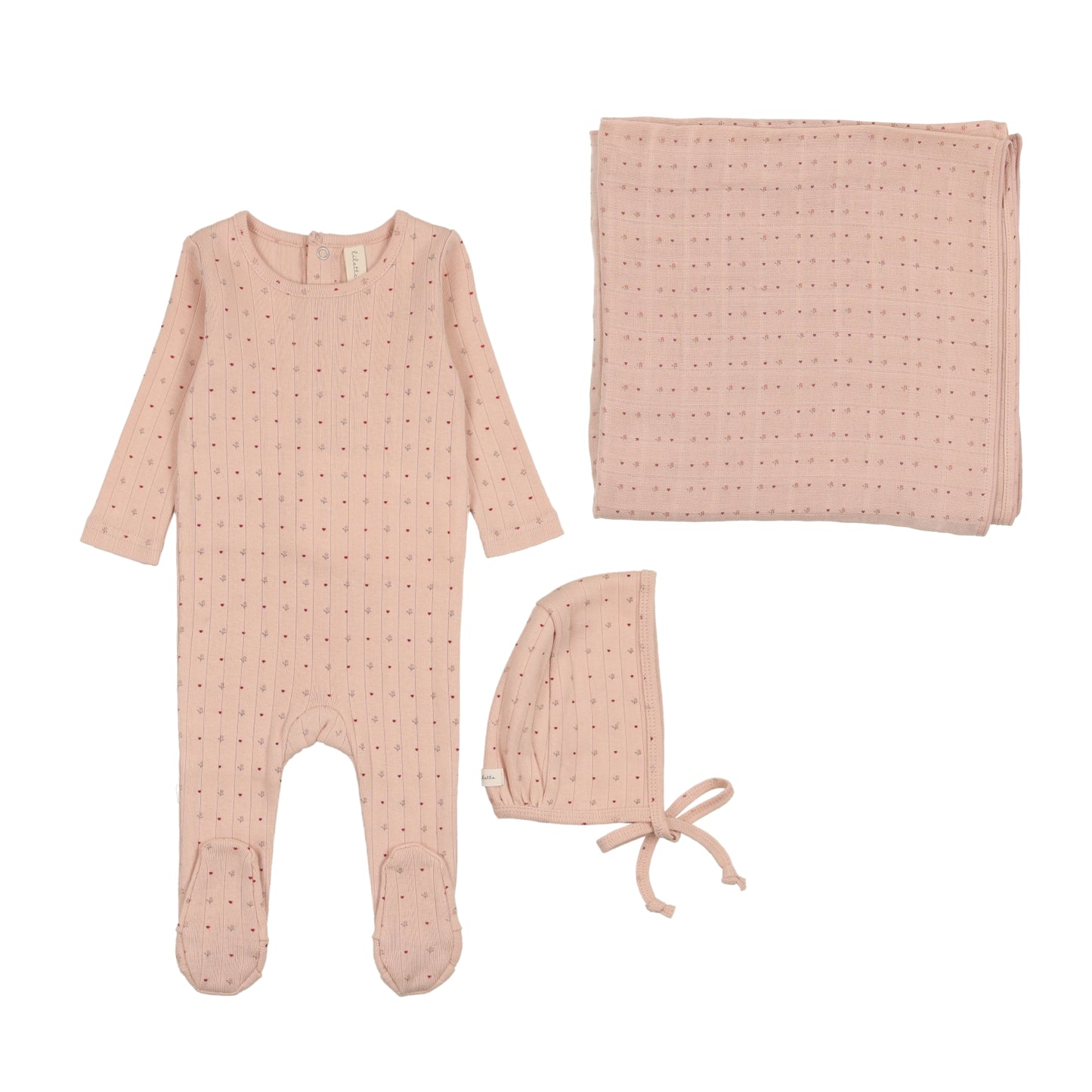 Linear Printed Layette Set- Shell Pink