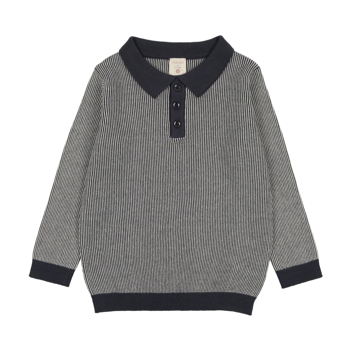 KNIT POLO LONG SLEEVE- OFF NAVY STRIPE