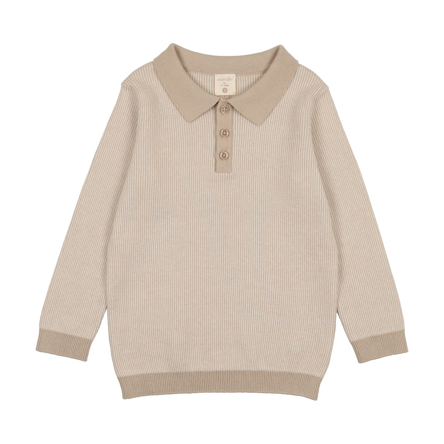 KNIT POLO LONG SLEEVE- TAUPE STRIPE