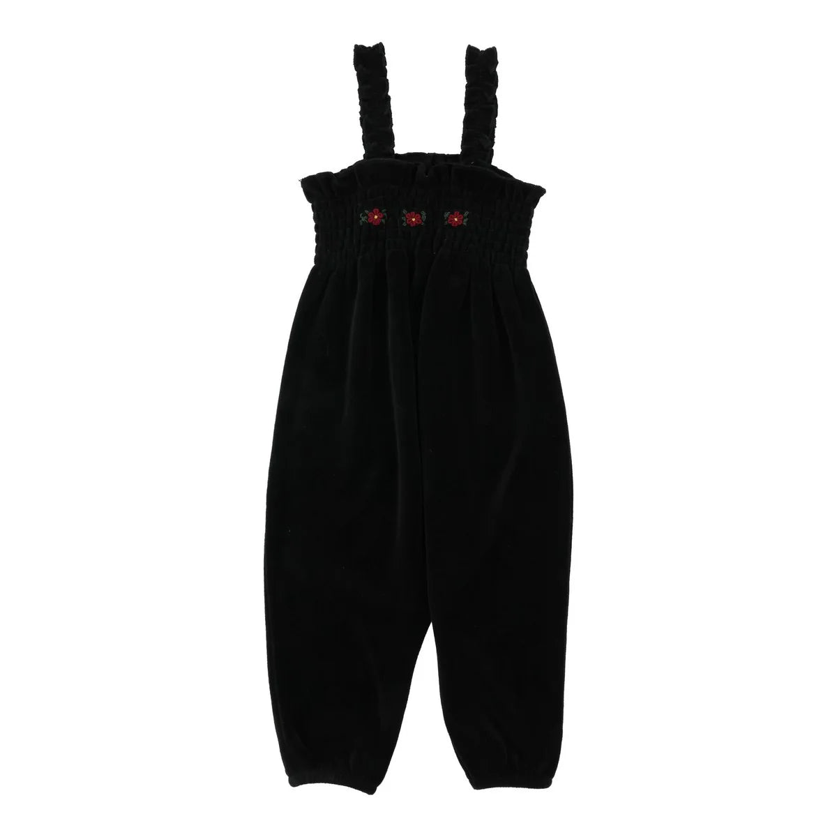 Velour Smocked Romper - Black