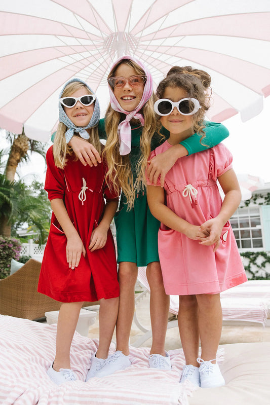 Boating Crew Short Sleeve Dress- Red