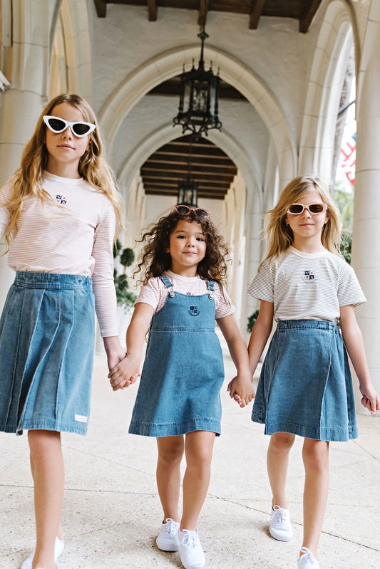 Denim City Girls Long Sleeve Tee- Red Stripe