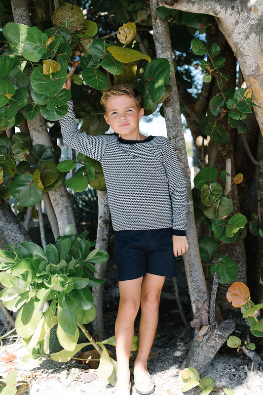 Long Sleeve Crewneck Sweater- Navy