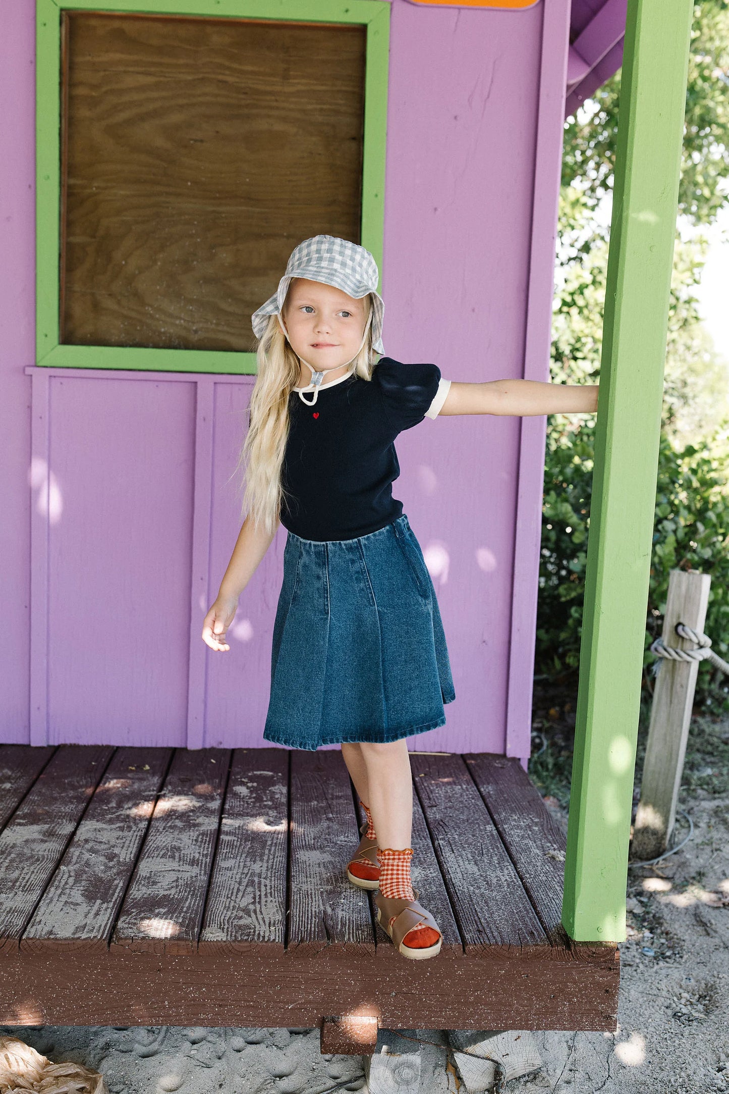 Pleated Denim Skirt- Blue Denim