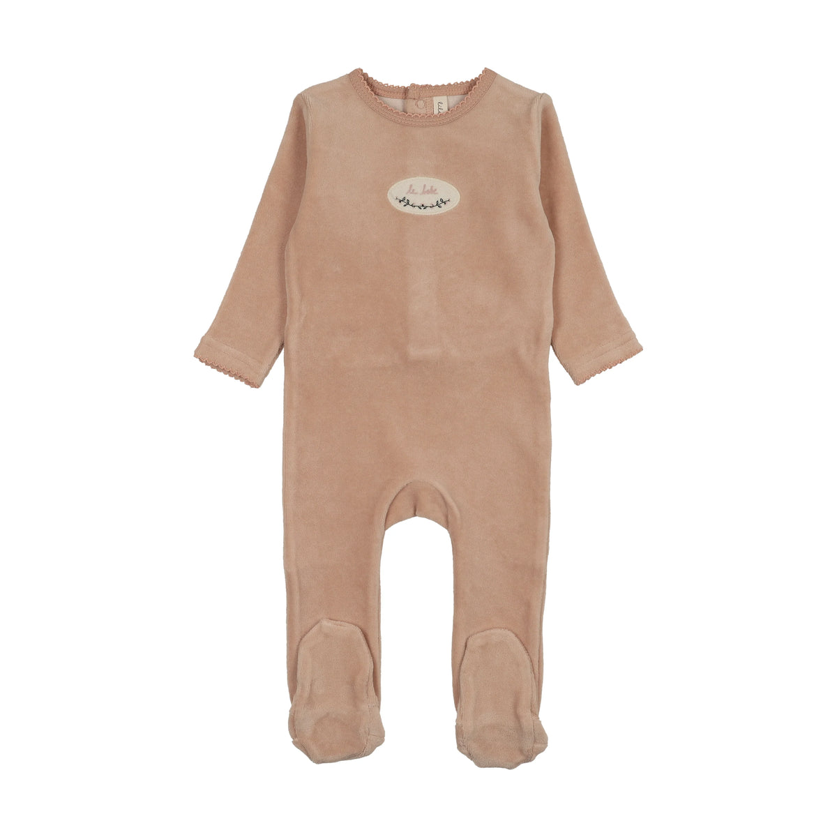 Velour patch footie- Dusty Pink