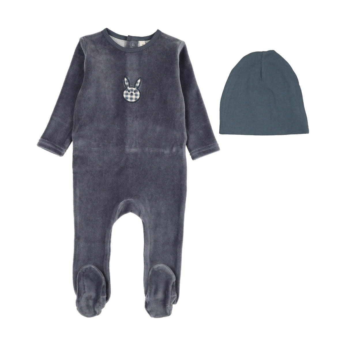 Velour gingham bunny footie set- Off Navy