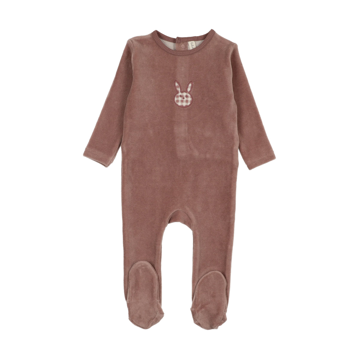 Velour gingham bunny footie- Mauve