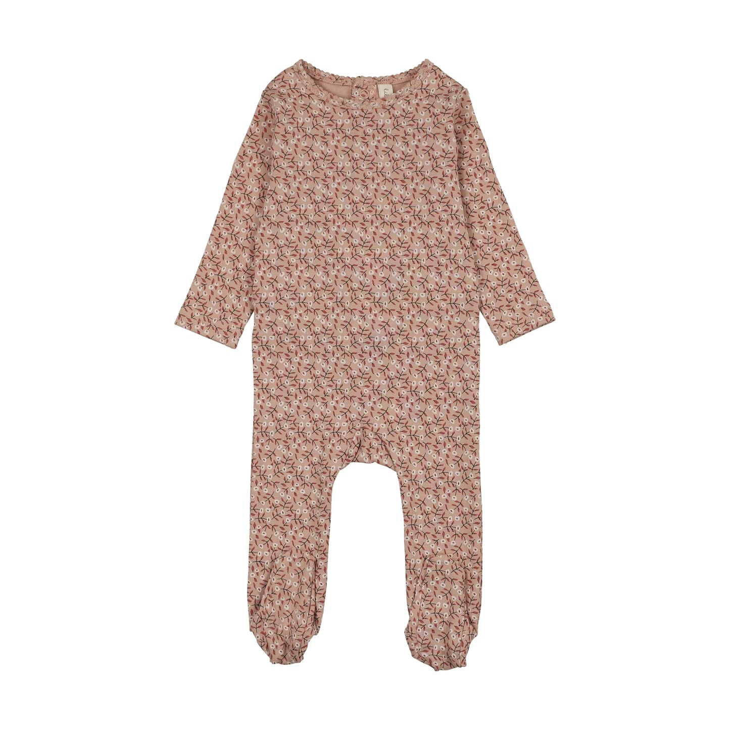 Dahlia vines print footie- Dusty Pink
