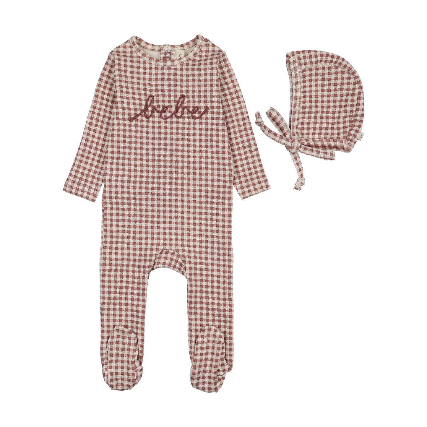 Gingham bebe footie set- Mauve