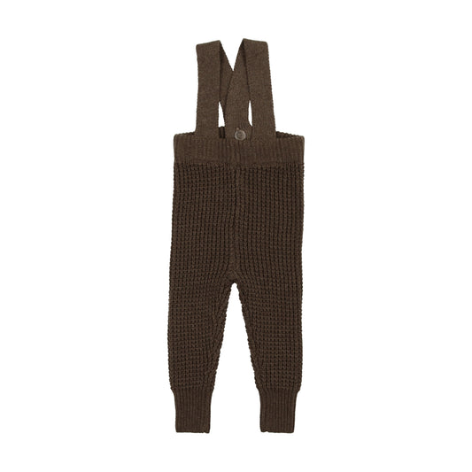 Waffle Knit Long Overalls Heather Brown