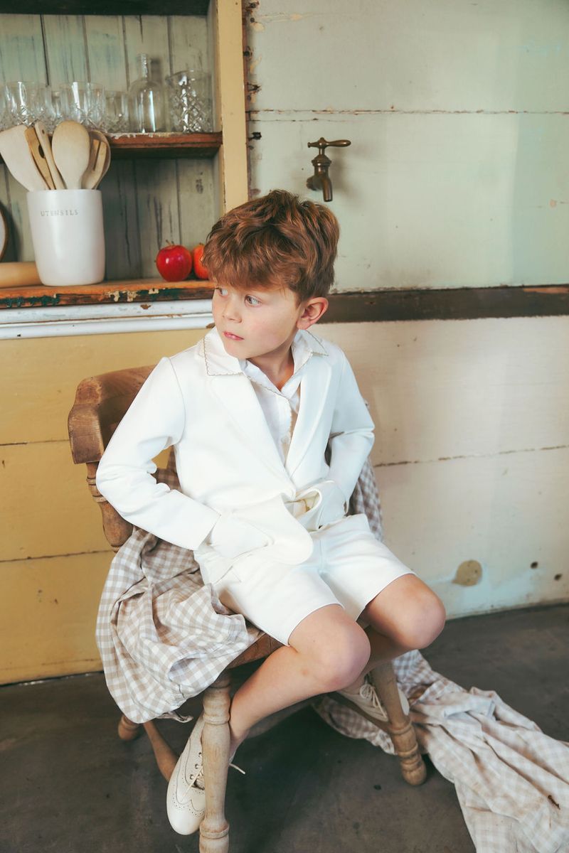 Ivory Ponte Embroidered Pocket Blazer